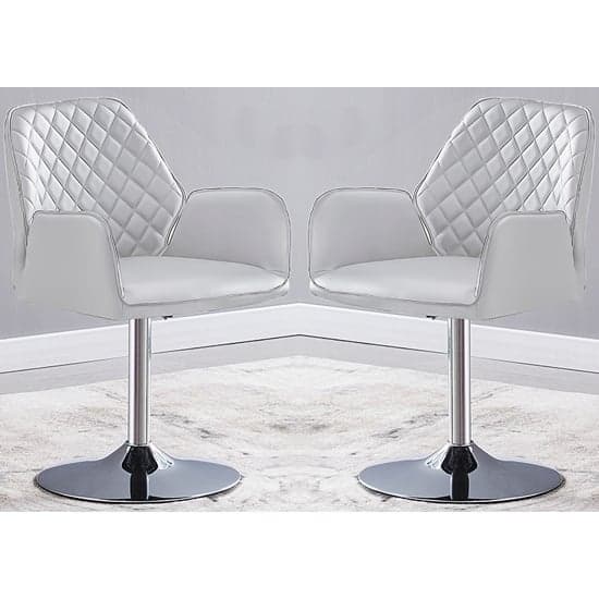 Bucketeer Swivel White Faux Leather Dining Chairs In Pair_1