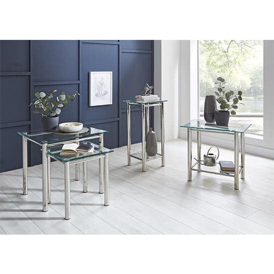 Buckeye Small Clear Glass Side Table With Chrome Legs Furniture in Fashion