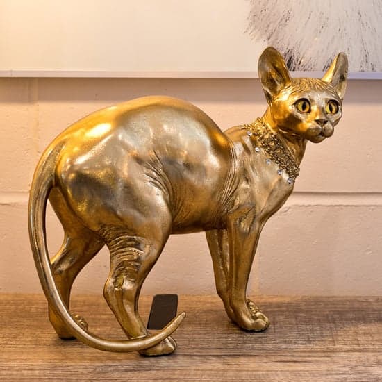 Buda Resin Sphynx Cat Statuette Sculpture In Gold_2