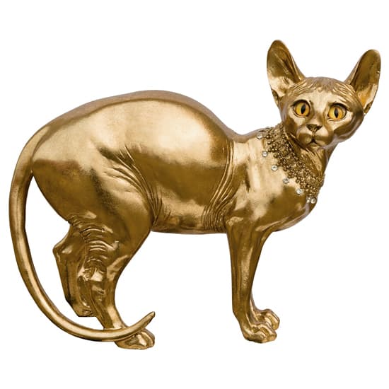 Buda Resin Sphynx Cat Statuette Sculpture In Gold_3