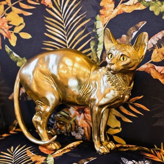 Buda Resin Sphynx Cat Statuette Sculpture In Gold_1
