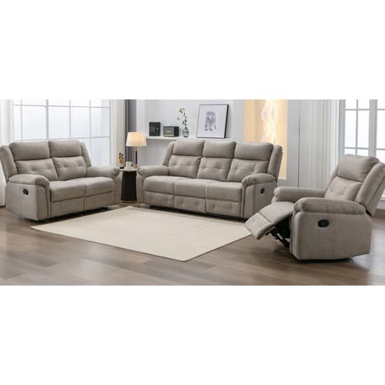 Budva Manual Recliner Fabric 2 Seater Sofa In Light Grey_2