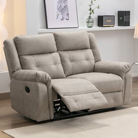 Budva Manual Recliner Fabric 2 Seater Sofa In Light Grey_1
