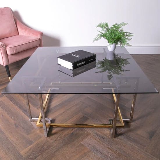 Bullion Glass Coffee Table With Gold Silver Metal Frame_2