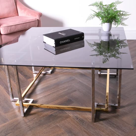 Bullion Glass Coffee Table With Gold Silver Metal Frame_5
