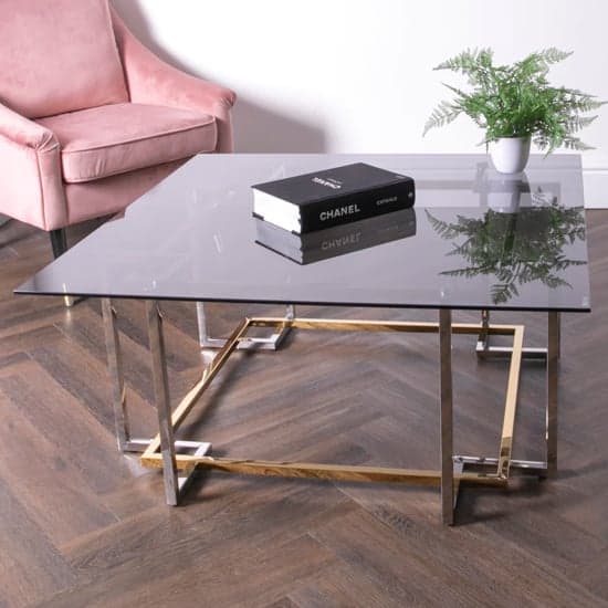 Bullion Glass Coffee Table With Gold Silver Metal Frame_1