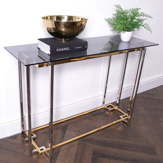 Bullion Glass Console Table With Gold Silver Metal Frame_2