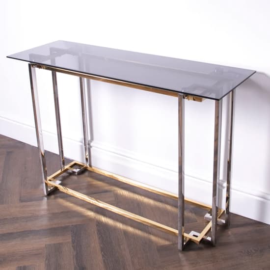 Bullion Glass Console Table With Gold Silver Metal Frame_3