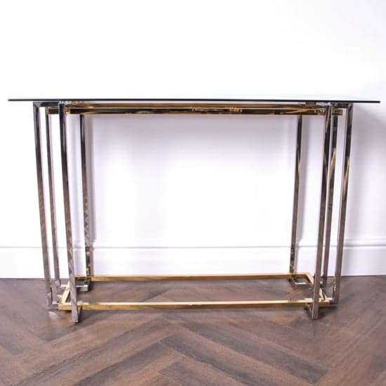 Bullion Glass Console Table With Gold Silver Metal Frame_4