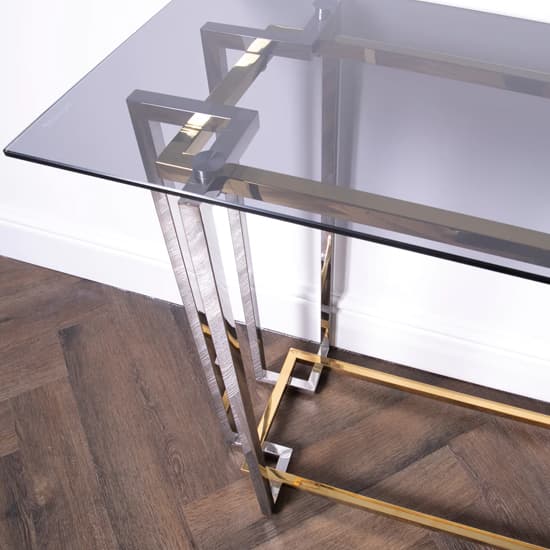 Bullion Glass Console Table With Gold Silver Metal Frame_5