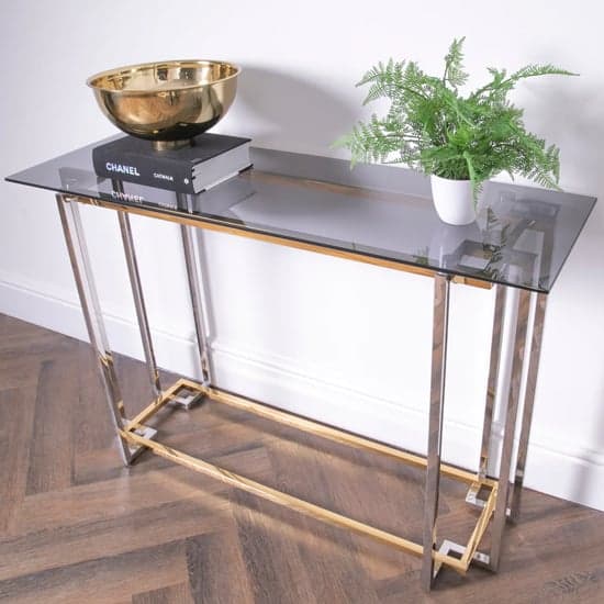 Bullion Glass Console Table With Gold Silver Metal Frame_1