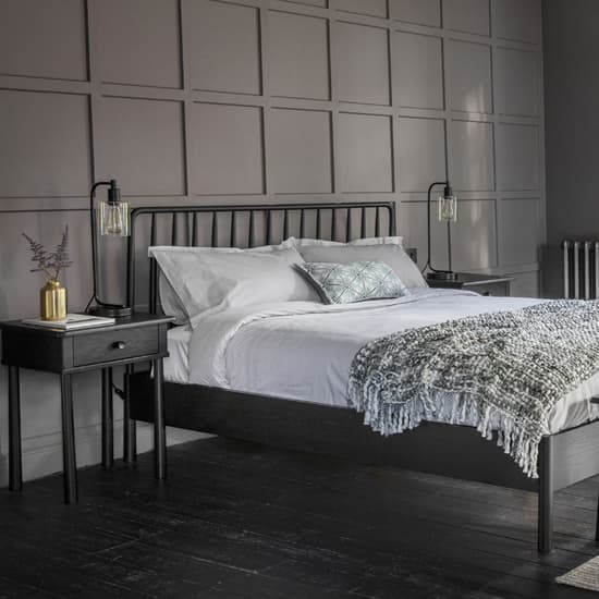 Burbank Oak Wood Spindle Double Bed In Black Furniture in Fashion