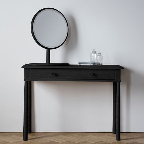 Burbank Round Dressing Mirror In Black Wooden Frame_3