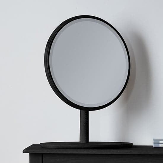 Burbank Round Dressing Mirror In Black Wooden Frame_1