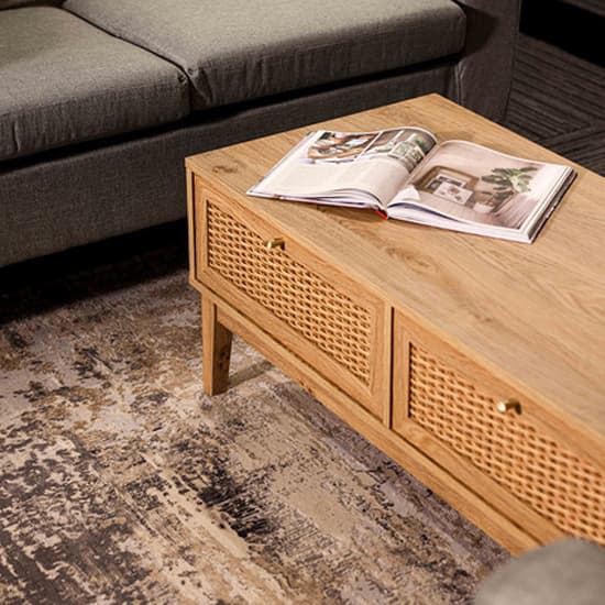 Burdon Wooden Coffee Table With 2 Drawers In Oak_5