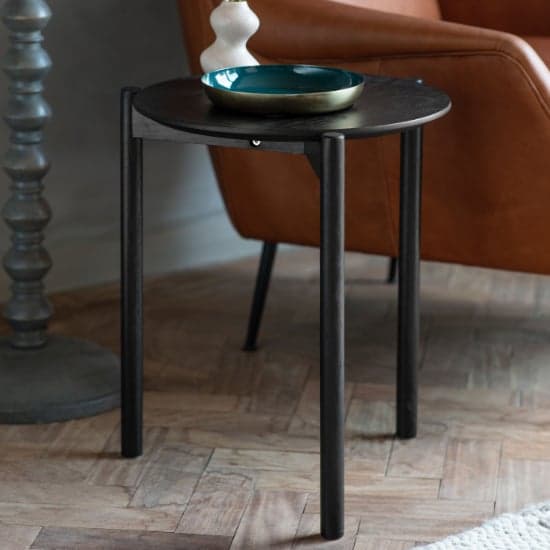 Burlap Round Wooden Side Table In Black_1