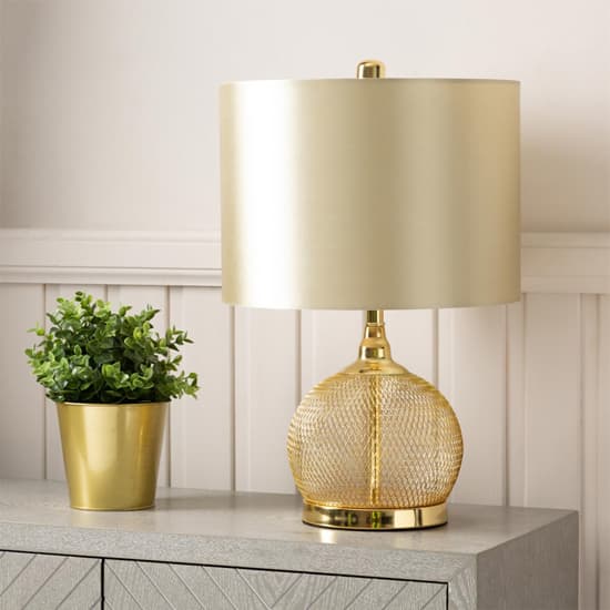 Burley Champagne Shade Table Lamp With Gold Wire Mesh Base_2
