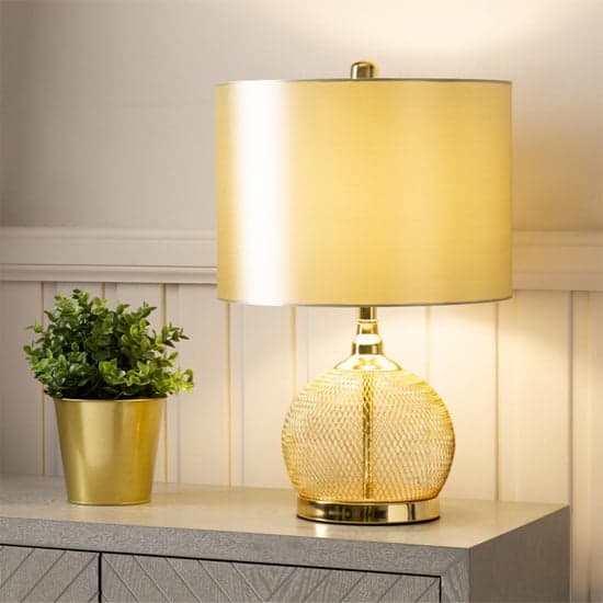 Burley Champagne Shade Table Lamp With Gold Wire Mesh Base_1