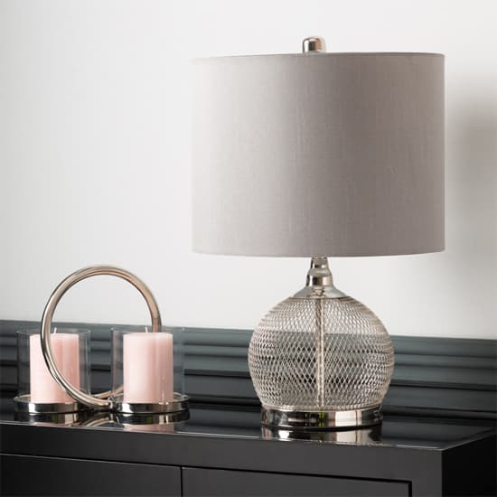 Burley Grey Shade Table Lamp With Chrome Wire Mesh Base_2