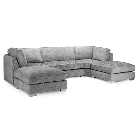 Burton Velvet Fullback U Shape Corner Sofa In Platinum_1
