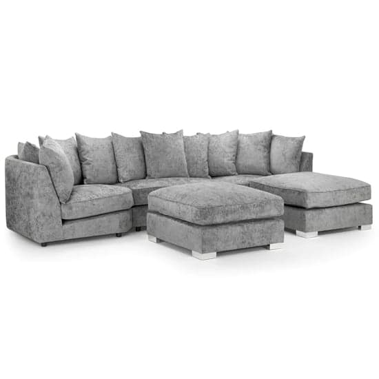 Burton Velvet Scatterback U Shape Corner Sofa In Platinum_2