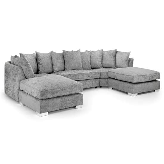 Burton Velvet Scatterback U Shape Corner Sofa In Platinum_1