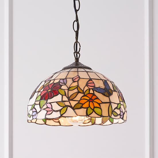Butterfly Small Tiffany Art Glass Pendant Light In Dark Bronze_4