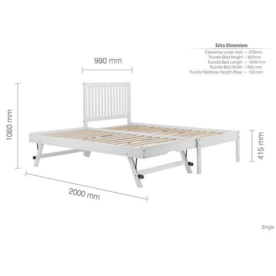 Buxton Rubberwood Single Bed With Guest Bed In White_10