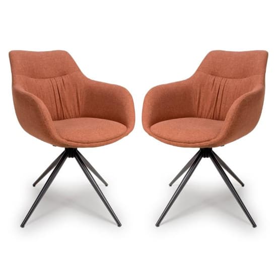 Buxton Swivel Carver Brick Fabric Dining Chairs In Pair_1