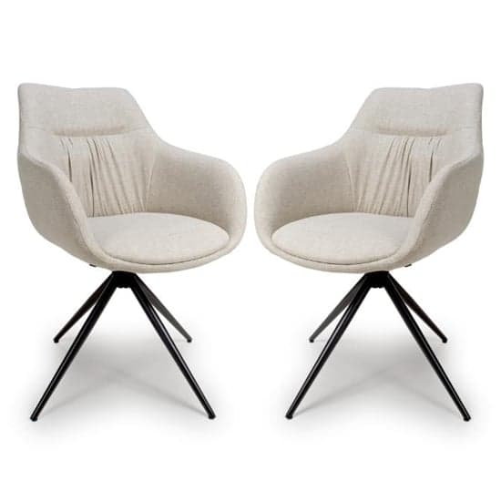 Buxton Swivel Carver Natural Fabric Dining Chairs In Pair_1