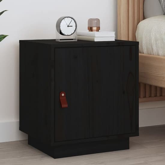 Byrne Pinewood Bedside Cabinet With 1 Door In Black_1