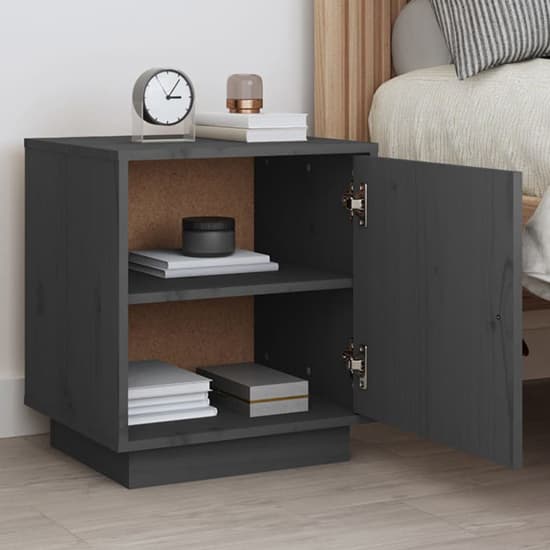 Byrne Pinewood Bedside Cabinet With 1 Door In Grey_2