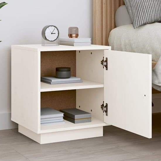 Byrne Pinewood Bedside Cabinet With 1 Door In White_2