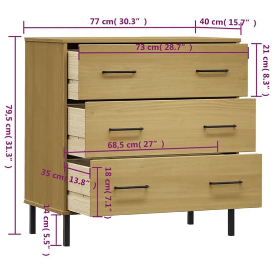 Byron Solid Pine Wood Chest Of 3 Drawers In Brown_5