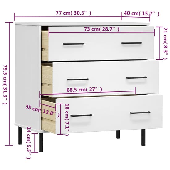 Byron Solid Pine Wood Chest Of 3 Drawers In White_5