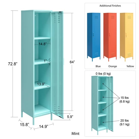 Cribbs Locker Metal Storage Cabinet With 1 Door In Mint_4
