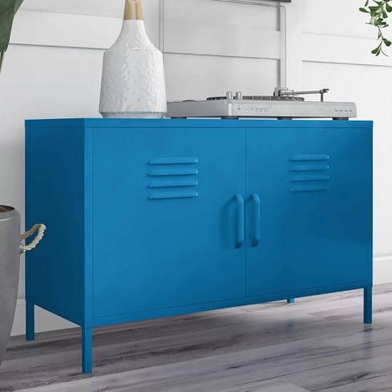 Caches Metal Locker Accent Cabinet With 2 Doors In Blue_1