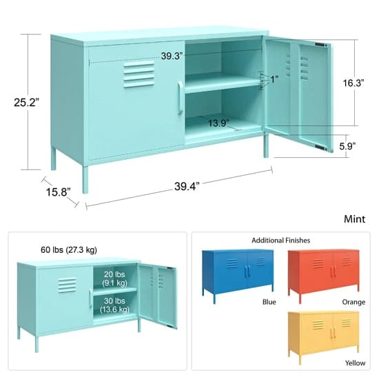 Caches Metal Locker Accent Cabinet With 2 Doors In Spearmint_7