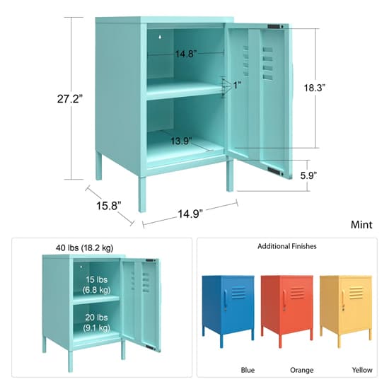 Caches Metal Locker End Table With 1 Door In Blue_7