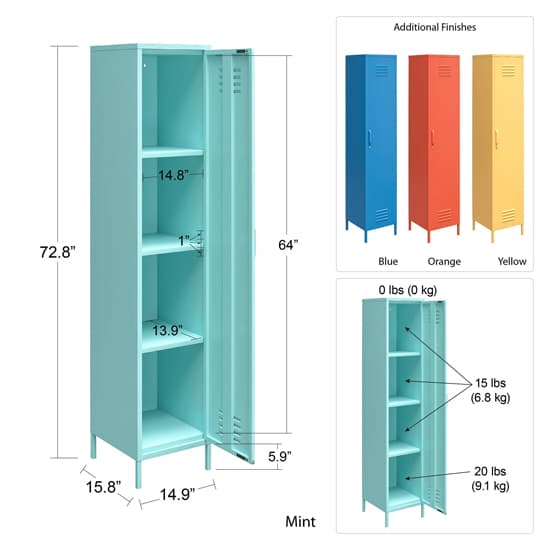 Caches Metal Locker Storage Cabinet With 1 Door In Orange_7