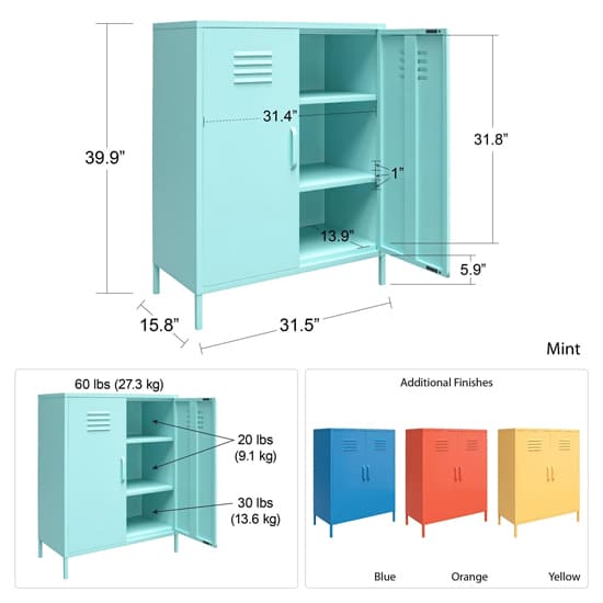 Caches Metal Locker Storage Cabinet With 2 Doors In Blue_7