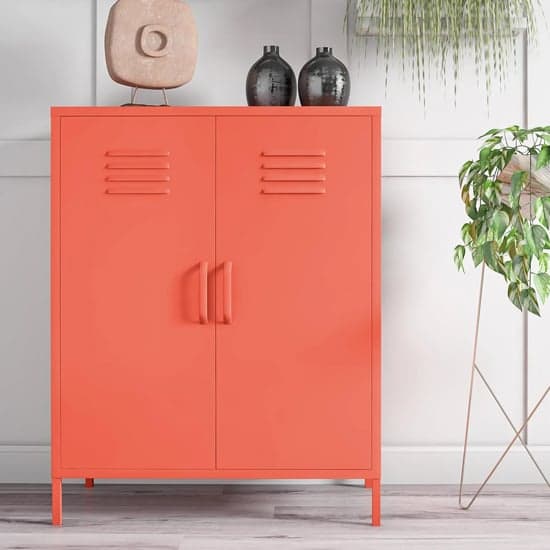 Caches Metal Locker Storage Cabinet With 2 Doors In Orange_2