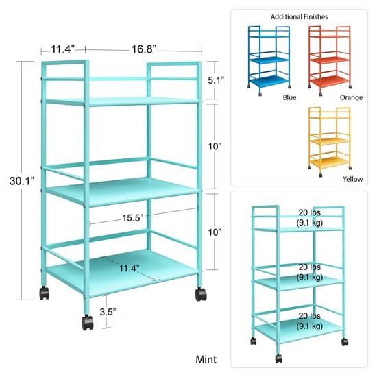 Caches Metal Rolling Drinks Trolley With 3 Shelves In Blue_5
