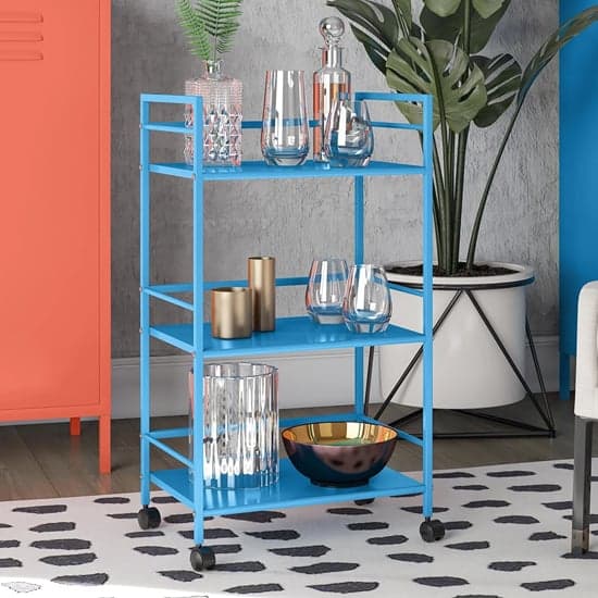 Caches Metal Rolling Drinks Trolley With 3 Shelves In Blue_1