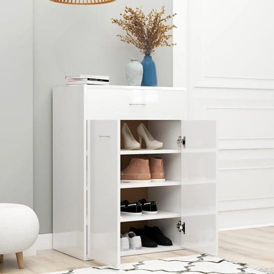 Cadao High Gloss Shoe Storage Cabinet With 2 Doors In White_2