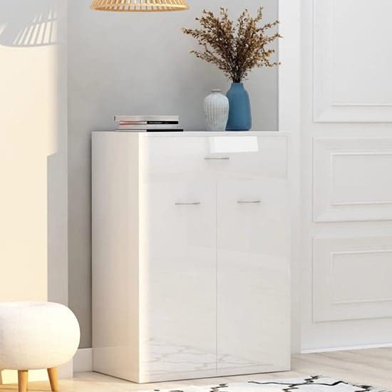 Cadao High Gloss Shoe Storage Cabinet With 2 Doors In White_1