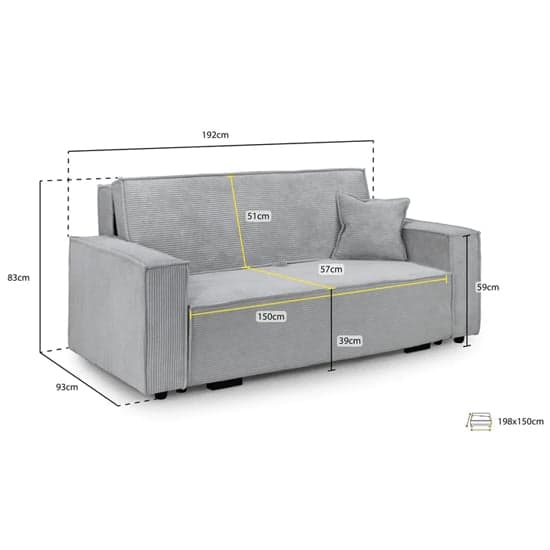 Cadiz Fabric 3 Seater Sofa Bed In Grey_5