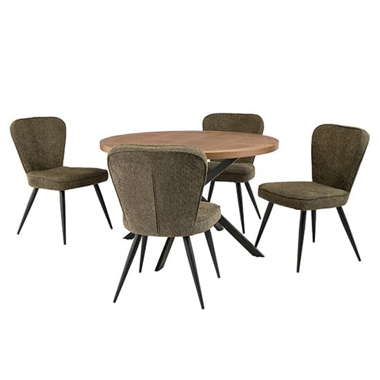 Cadott Wooden Dining Table Round With 4 Finn Olive Chairs_1