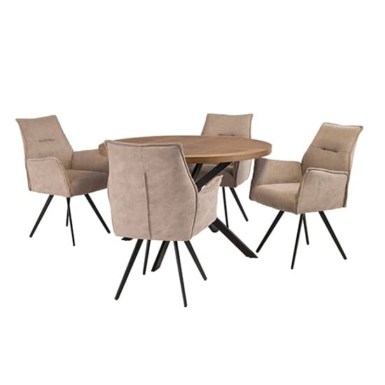 Cadott Wooden Dining Table Round With 4 Reston Oyster Chairs_1