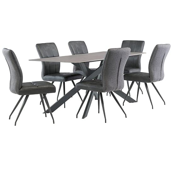 Caelan 200cm Grey Marble Dining Table 6 Kebrila Grey Chairs_1